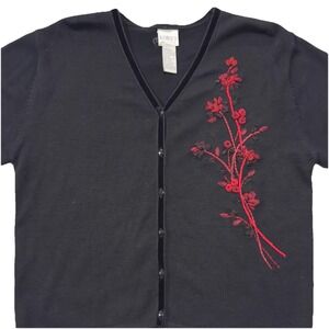 Vintage Koret Wool Blend Cardigan With Floral Ribbon Embroidery Size XL‎ Petite